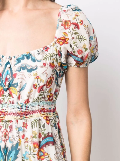Shop Alice And Olivia Jeannette Floral-print Dress In Weiss