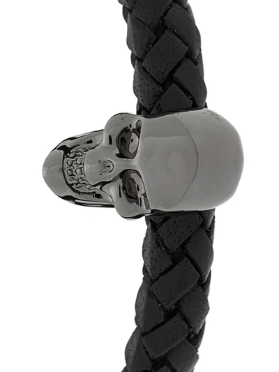 Shop Alexander Mcqueen Black Leather Bracelet With Skull Detail