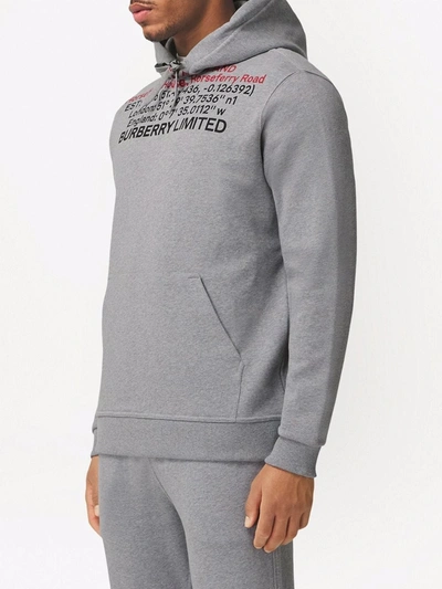 Shop Burberry Location Print Cotton Hoodie In Grey