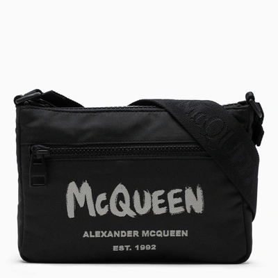 Shop Alexander Mcqueen Black Nylon Logo-print Cross-body Bag