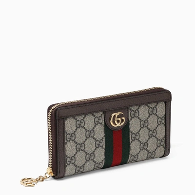 Shop Gucci Gg Fabric Zip Around Wallet With Web In Brown