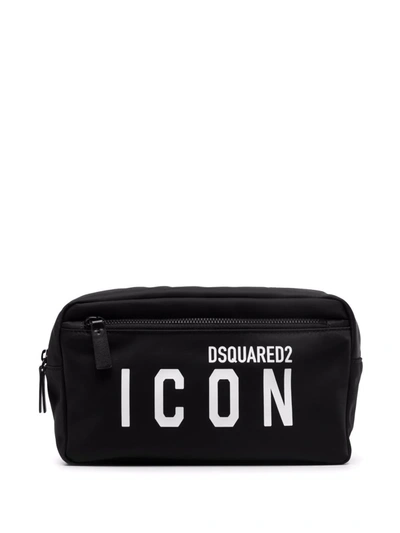 Shop Dsquared2 Logo-print Zipped Wash Bag In Black