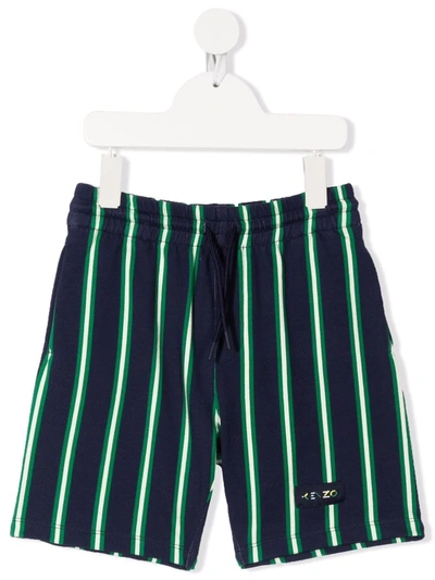 Shop Kenzo Striped Logo-patch Shorts In Blue