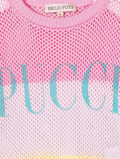 Shop Emilio Pucci Junior Open-knit Logo Jumper In Pink