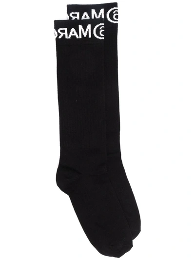 Mm6 Maison Margiela Logo Cotton-blend Socks In Black