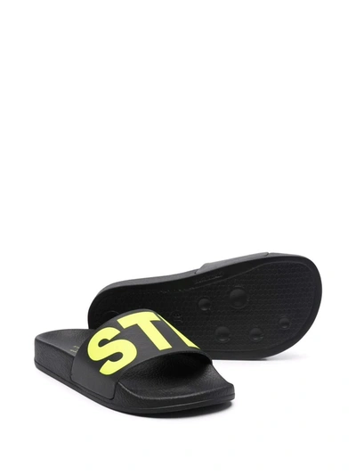 Shop Stella Mccartney Logo-strap Slides In Black