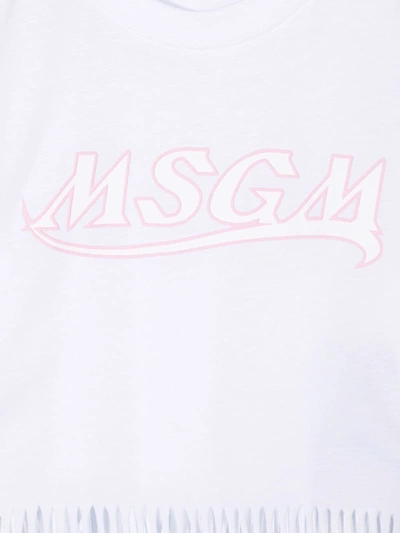 Shop Msgm Fringed Logo-print T-shirt In White