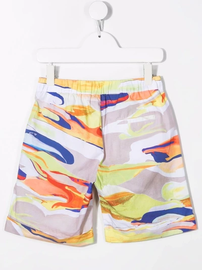 Msgm Teen Abstract-print Cotton Bermuda Shorts In Orange
