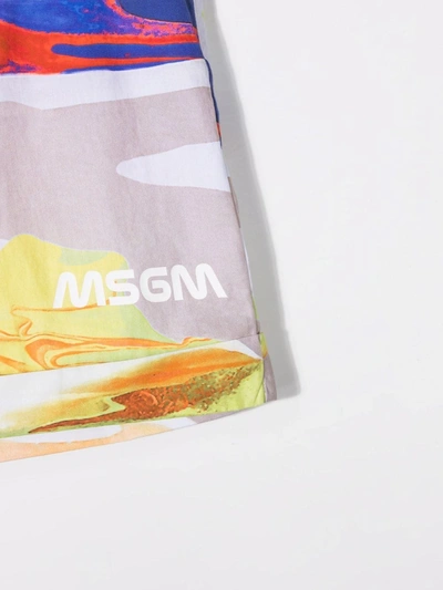 Msgm Teen Abstract-print Cotton Bermuda Shorts In Orange