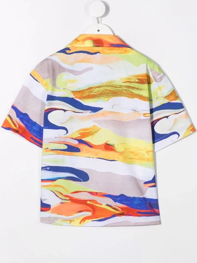 Msgm Fluid-print Cuban Shirt In Orange
