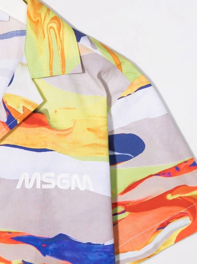 Msgm Fluid-print Cuban Shirt In Orange
