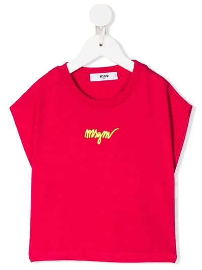 Msgm Teen Embroidered Logo Short-sleeve T-shirt In Pink