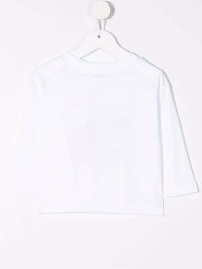 Shop Msgm Patchwork Logo-print 3/4-sleeve T-shirt In White