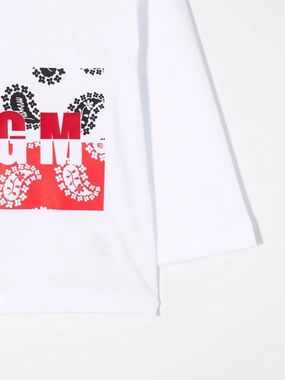 Msgm Patchwork Logo-print 3/4-sleeve T-shirt In White