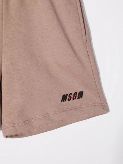 Shop Msgm Logo-print Track Shorts In Neutrals