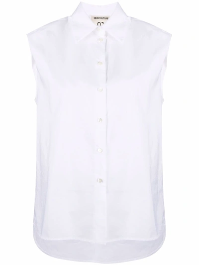 Shop Semicouture Cotton Sleeveless Shirt In White