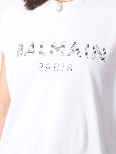 Shop Balmain Cotton Strass Logo T-shirt In White