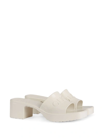 Shop Gucci Slider Rubber Sandals In White