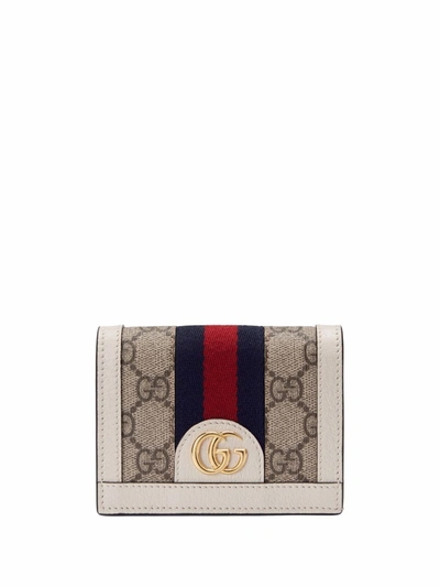 Shop Gucci Ophidia Leather Credit Card Case In Beige