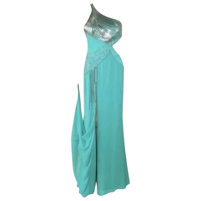 Pre-owned Versace Silk Maxi Dress In Turquoise
