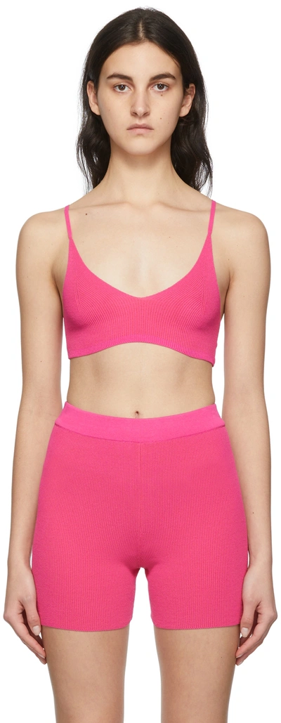 Jacquemus Pralu Cropped Embellished Ribbed-knit Top In 430 Pink