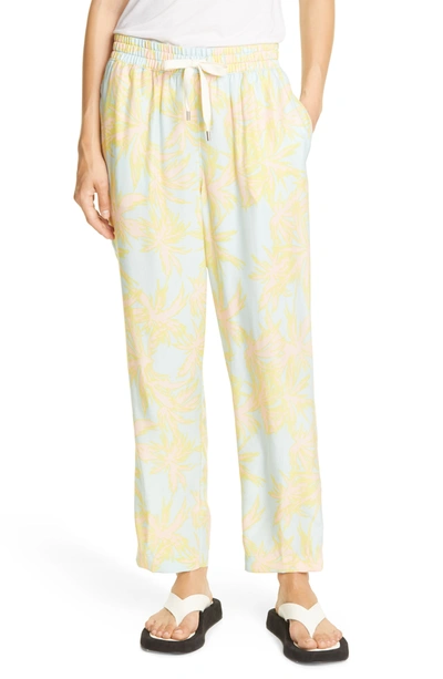 Shop Atm Anthony Thomas Melillo Palm Print Silk Charmeuse Pants In Palm Print / Surf Combo