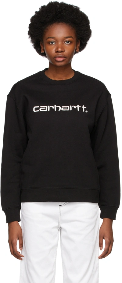 Shop Carhartt Black Logo Sweatshirt In Black/white