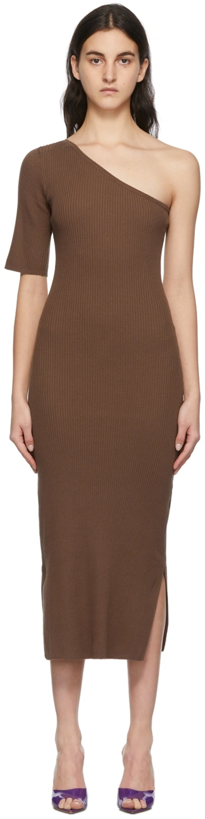 Matériel Tbilisi Brown One Shoulder Ribbed Dress In Brown