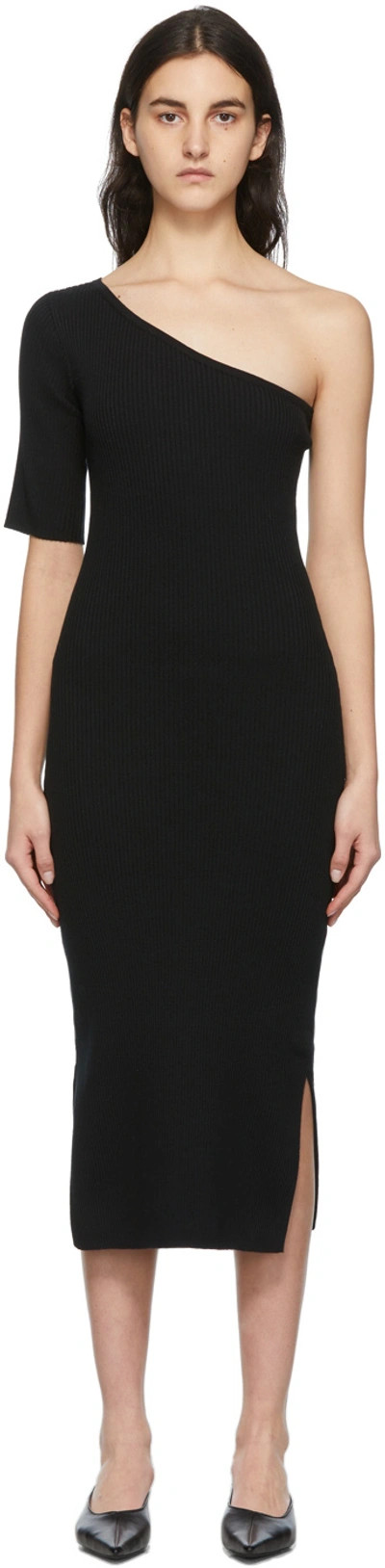 Matériel Tbilisi Black One Shoulder Ribbed Dress In Black