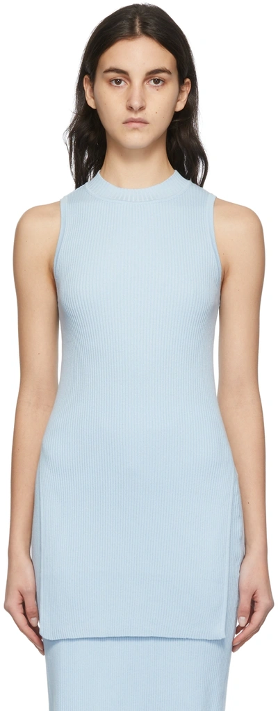Matériel Tbilisi Blue Ribbed High Neck Tank Top In Light Blue