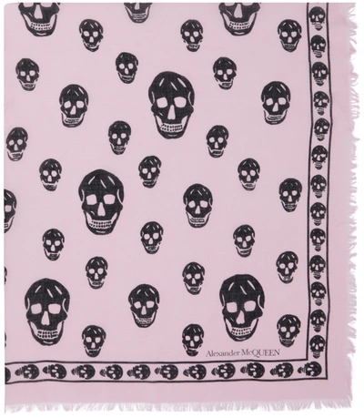 Shop Alexander Mcqueen Pink & Black Skull Scarf In 5960 Pink/black