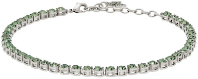 Shop Amina Muaddi Green Tennis Anklet In Erinite/silver