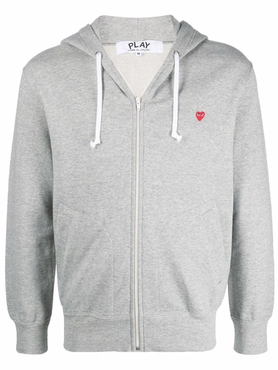 Shop Comme Des Garçons Play Small Red Heart Hoodie In Grey