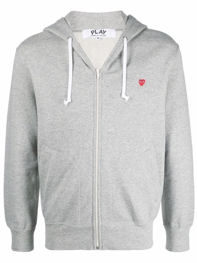 Comme Des Garçons Play Heart Patch Zip-up Hoodie In Grey