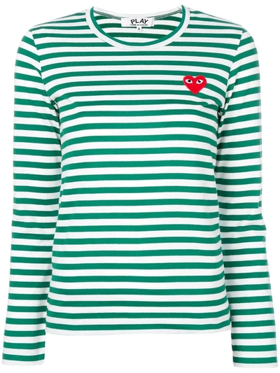 Shop Comme Des Garçons Play Striped Longlseeved T-shirt In Green