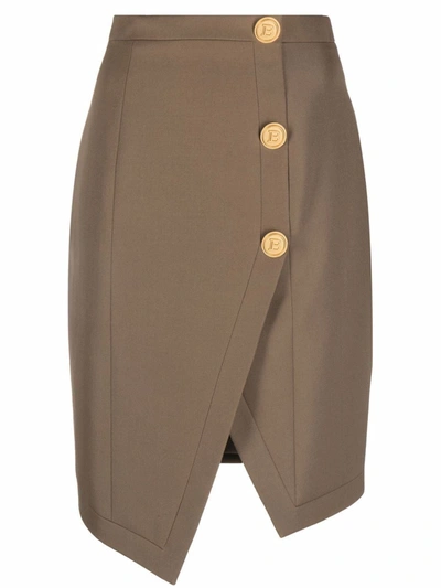 Shop Balmain Women's Grey Wool Skirt