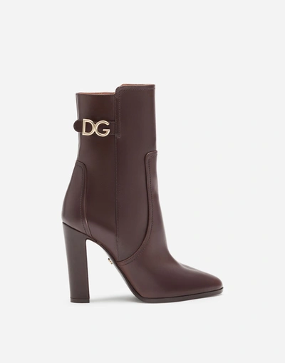 Shop Dolce & Gabbana Ankle Boots In Cowhide With Dg Logo In Brown