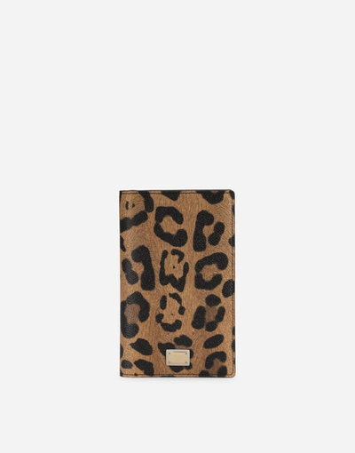 Shop Dolce & Gabbana Leopard-print Crespo Passport Holder With Branded Plate In Multicolor