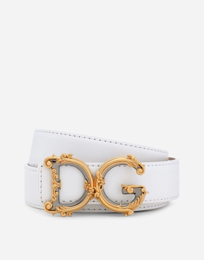 Shop Dolce & Gabbana Calfskin Belt With Logo In White