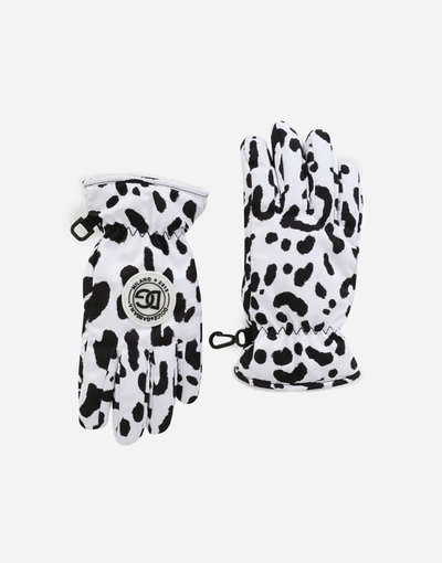Shop Dolce & Gabbana Nylon Ski Gloves With Leopard Print In Multicolor