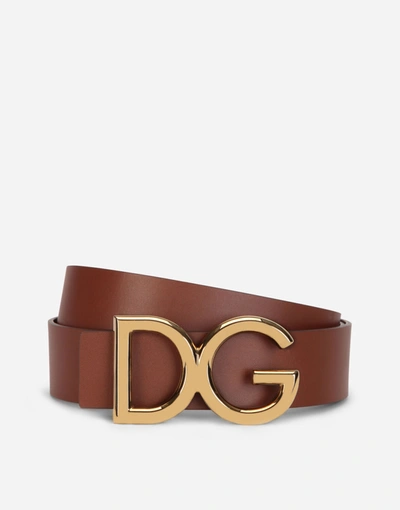 Shop Dolce & Gabbana Dauphine Leather Belt In Brown