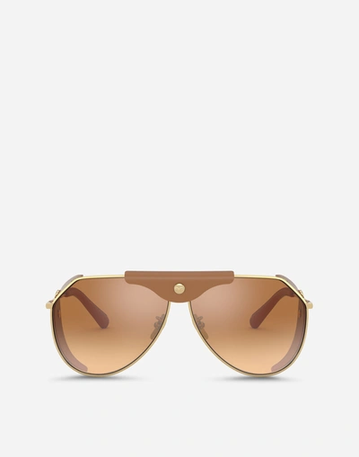 Shop Dolce & Gabbana Panama Sunglasses In Gold And Camel