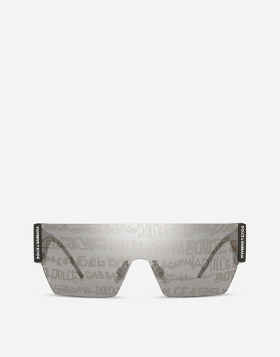 Shop Dolce & Gabbana Dna Graffiti Sunglasses In Black, Gold And Silver