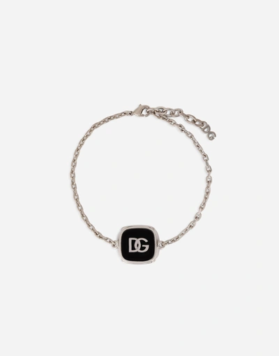 Shop Dolce & Gabbana Bracelet With Enameled Dg Logo In Silver