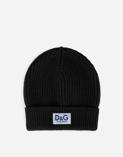 Shop Dolce & Gabbana Knit Wool Hat With D&g Patch In Black