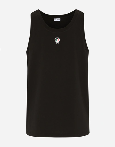 Shop Dolce & Gabbana Two-way Stretch Cotton Singlet With Patch In Black
