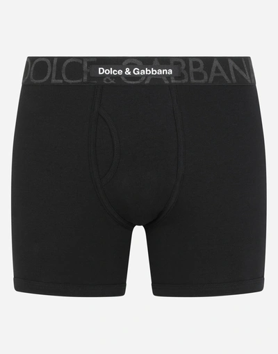 Shop Dolce & Gabbana Long-leg Two-way Stretch Cotton Boxers In Black