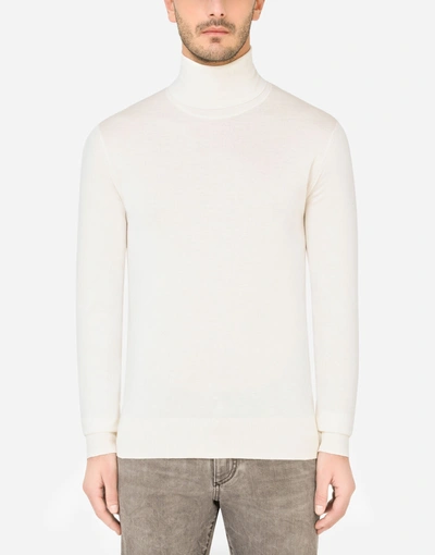 Shop Dolce & Gabbana Cashmere And Silk Turtle-neck Sweater In White