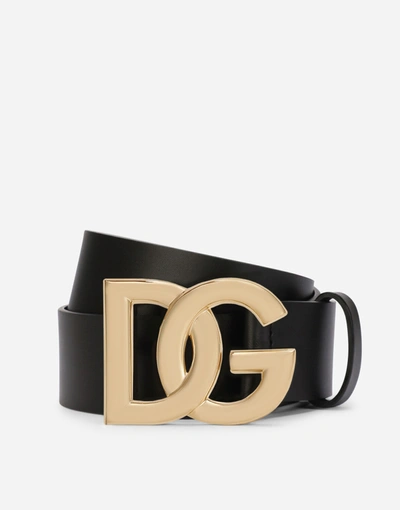Dolce & Gabbana Lux Leather Belt With Crossover Dg Logo Buckle In Multicolor