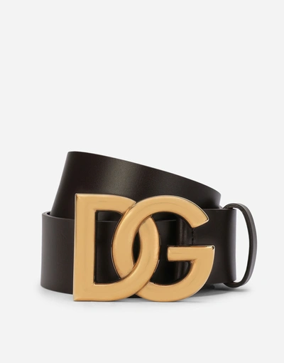 Dolce & Gabbana Lux Leather Belt With Crossover Dg Logo Buckle In Multicolor